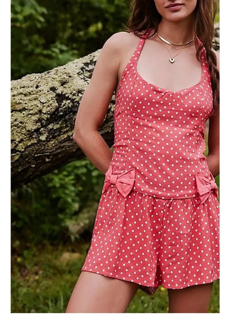 Free People High Strung Romper Red Polka Dot Halter skort mini Dress